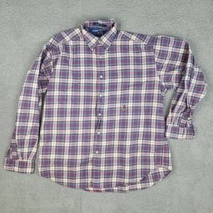 Tommy Hilfiger Shirt Men's Medium Blue Red White Plaid Long Sleeve‎ Lion Crests